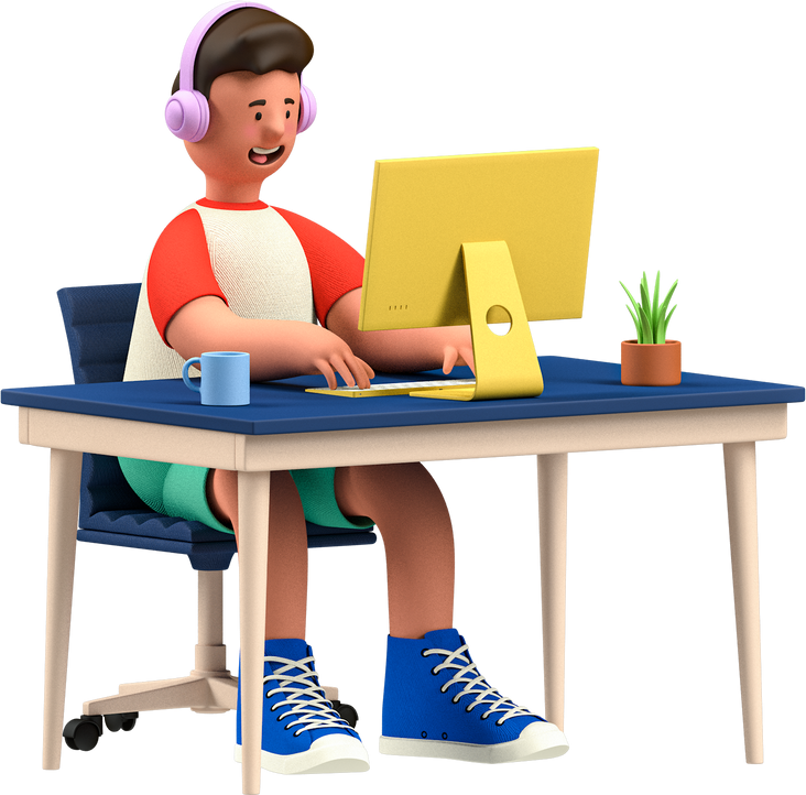 3D Business Elements Working On A Desk