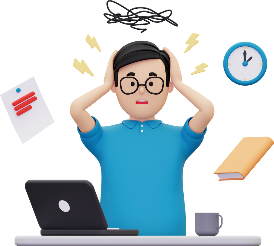 3d Man experience stress due to workload illustration
